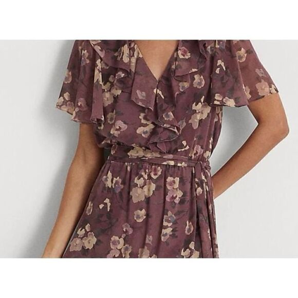 LAUREN RALPH LAUREN NWT Floral Georgette Spring Tiered Ruffle Dress 8 - Picture 4 of 7
